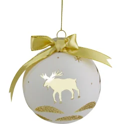 New 4" Gold and White Moose Christmas Ball Ornament Animals