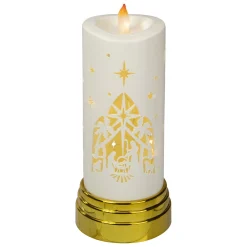 Outlet 9" Gold and White Nativity Scene Flameless Candle Flameless Candles