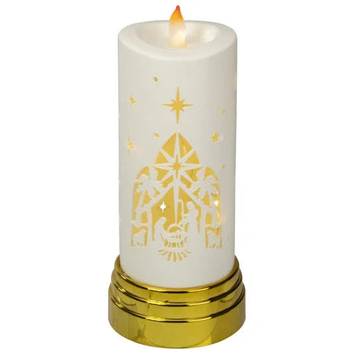 Outlet 9" Gold and White Nativity Scene Flameless Candle Flameless Candles