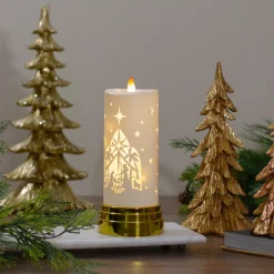 Outlet 9" Gold and White Nativity Scene Flameless Candle Flameless Candles