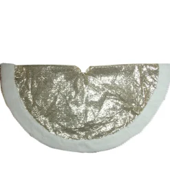 New 47" Gold and White Round High Pile Fleece Border Christmas Tree Skirt Cloth|Metal