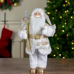 Hot 18" Gold and White Standing Santa Christmas Figure with Presents Santa Claus