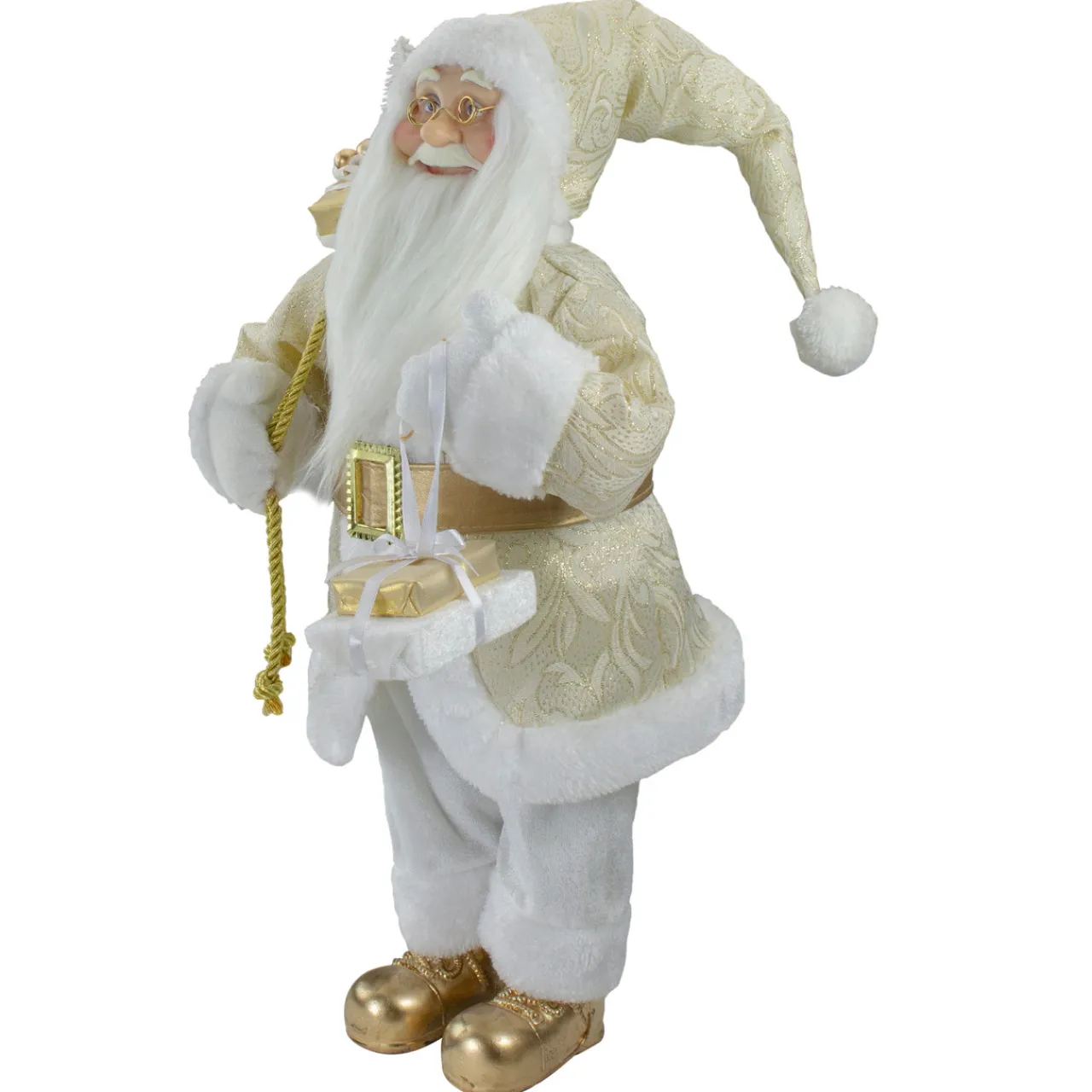 Hot 18" Gold and White Standing Santa Christmas Figure with Presents Santa Claus