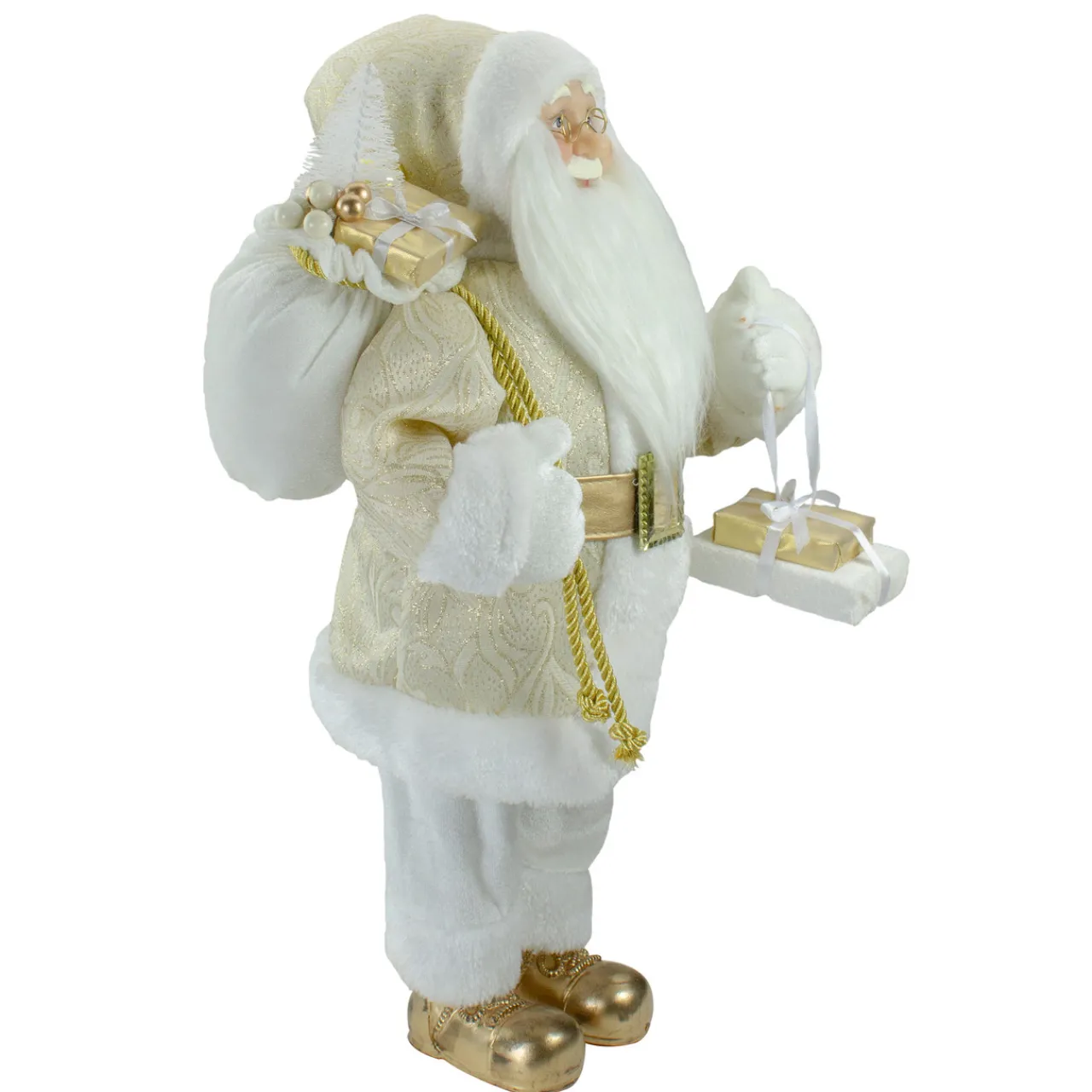 Hot 18" Gold and White Standing Santa Christmas Figure with Presents Santa Claus