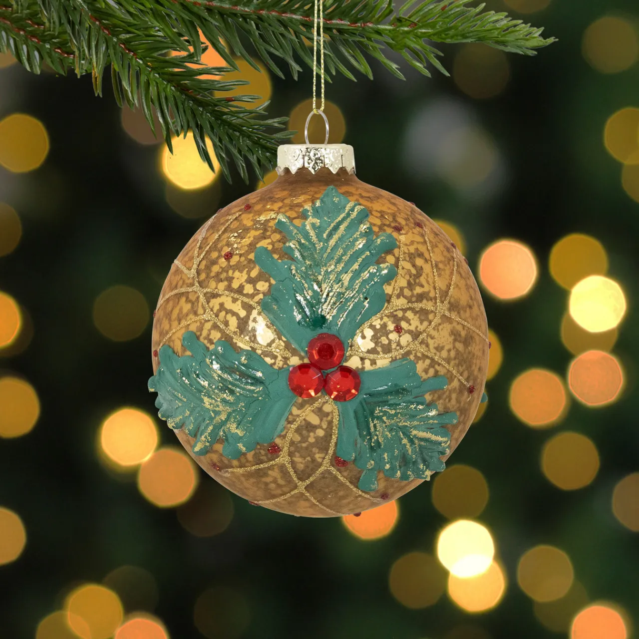 Discount 4" Gold Holly Berry Mercury Glass Ball Christmas Ornament Novelty