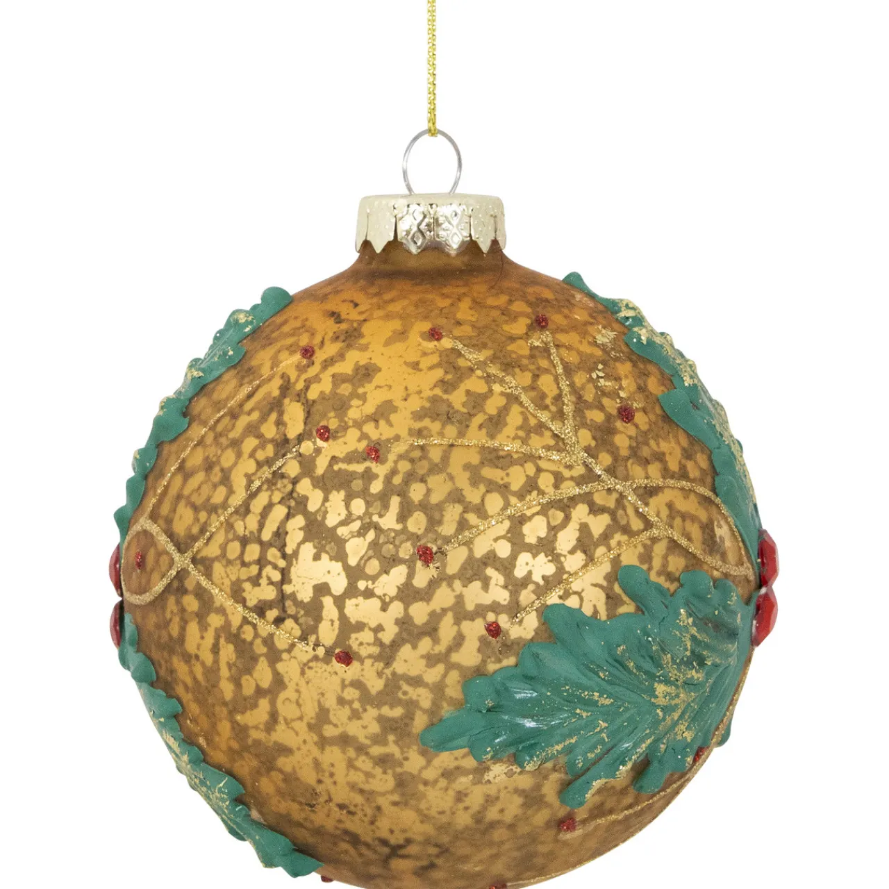Discount 4" Gold Holly Berry Mercury Glass Ball Christmas Ornament Novelty