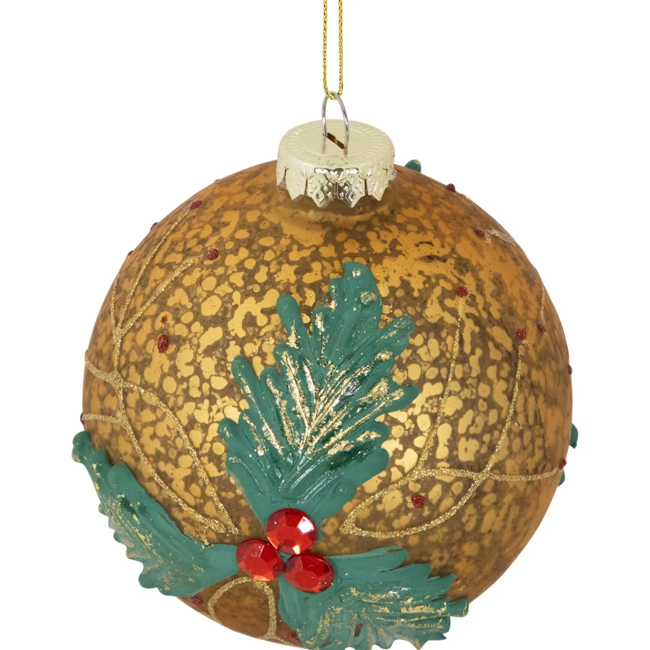 Discount 4" Gold Holly Berry Mercury Glass Ball Christmas Ornament Novelty