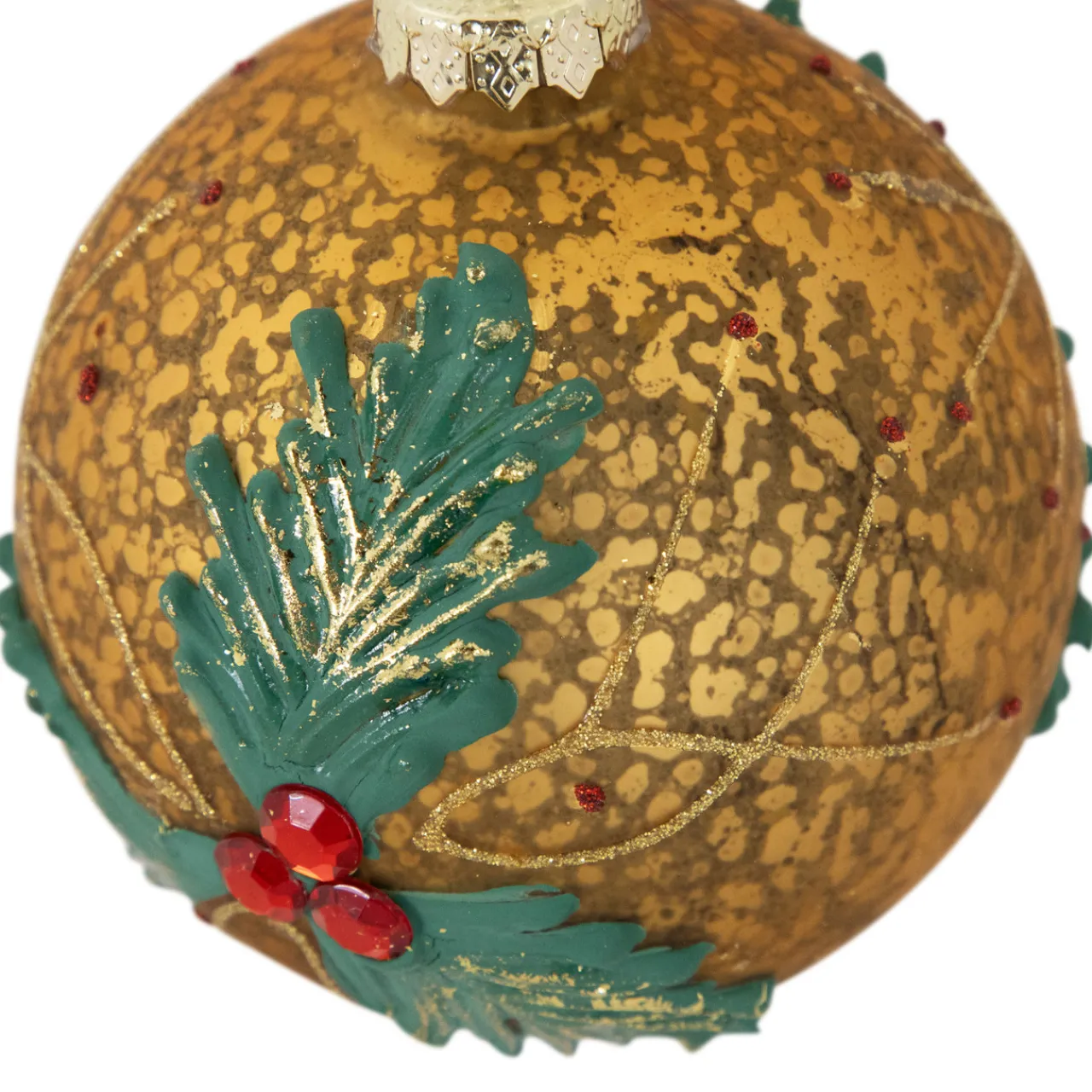 Discount 4" Gold Holly Berry Mercury Glass Ball Christmas Ornament Novelty