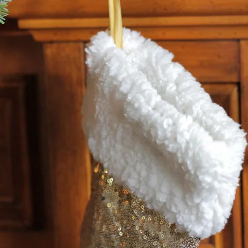 18" Gold Paillette Sequins Christmas Stocking with High Pile Fleece Cuff Stockings