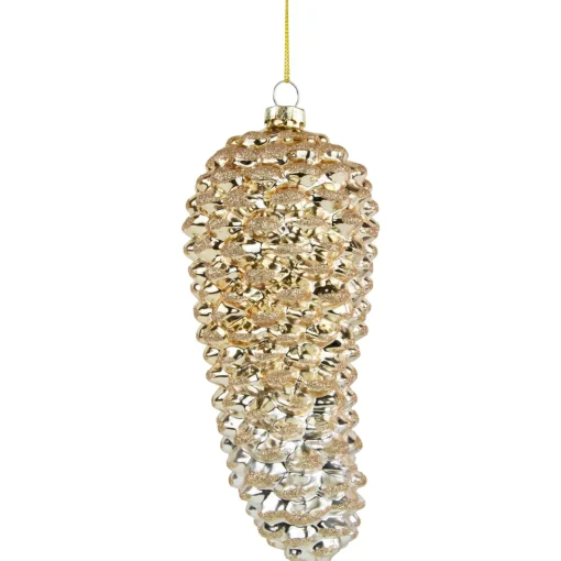 New 7.25" Gold Pinecone Glass Christmas Ornament Novelty