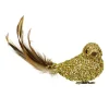 Best 6.5" Gold Sequined Bird with Feather Tail Christmas Ornament with Clip Animals