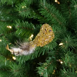 Best 6.5" Gold Sequined Bird with Feather Tail Christmas Ornament with Clip Animals