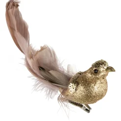 New 6" Gold Sequins and Glitter Bird with Clip and Feathers Christmas Ornament Animals