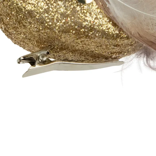 New 6" Gold Sequins and Glitter Bird with Clip and Feathers Christmas Ornament Animals