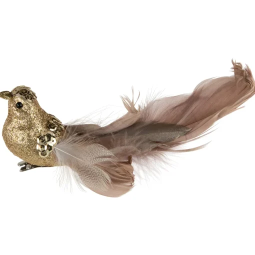 New 6" Gold Sequins and Glitter Bird with Clip and Feathers Christmas Ornament Animals