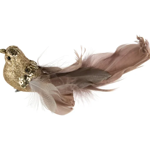 New 6" Gold Sequins and Glitter Bird with Clip and Feathers Christmas Ornament Animals