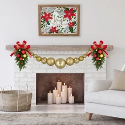 Hot 6' Gold Shiny and Matte Shatterproof Ball Christmas Swag Unlit Swags
