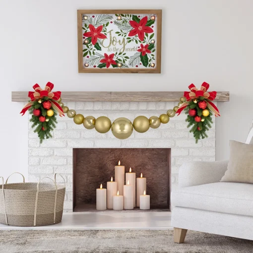 Hot 6' Gold Shiny and Matte Shatterproof Ball Christmas Swag Unlit Swags