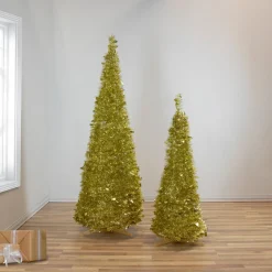 Outlet 4' Gold Tinsel Pop-Up Artificial Christmas Tree, Unlit Pop Up