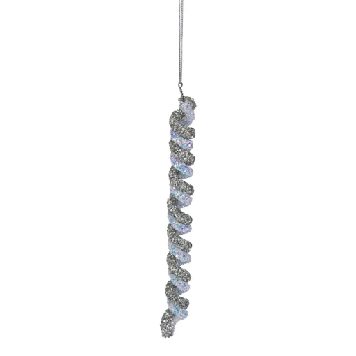 Online 7" Gray and Blue Glitter Spiral Twist Icicle Christmas Ornament Icicles|Snowflakes