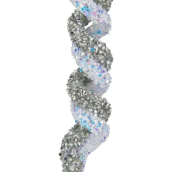 Online 7" Gray and Blue Glitter Spiral Twist Icicle Christmas Ornament Icicles|Snowflakes
