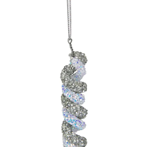 Online 7" Gray and Blue Glitter Spiral Twist Icicle Christmas Ornament Icicles|Snowflakes
