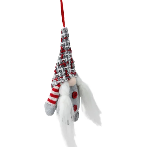 6" Gray and Red Plaid Santa's Helper Gnome Hat Christmas Ornament Gnomes