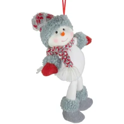 New 14" Gray and Red Plush Snowman Hanging Christmas Ornament Snowmen