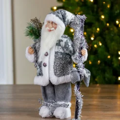 Discount 16" Gray and White Country Santa Claus Christmas Figure Santa Claus