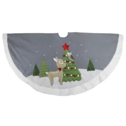 Best 48" Gray and White Deer with Owl Christmas Tree Skirt Cloth|Metal