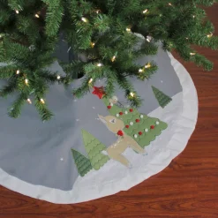 Best 48" Gray and White Deer with Owl Christmas Tree Skirt Cloth|Metal