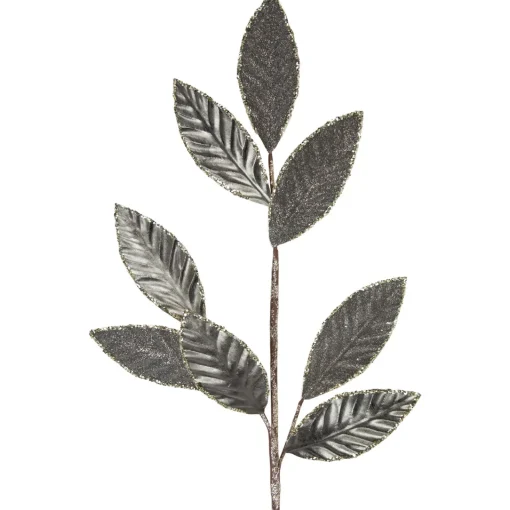 28" Gray Glitter Textured Leaves Christmas Spray Sprays, Picks & Branches