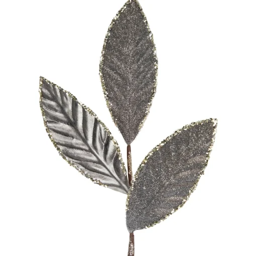 28" Gray Glitter Textured Leaves Christmas Spray Sprays, Picks & Branches