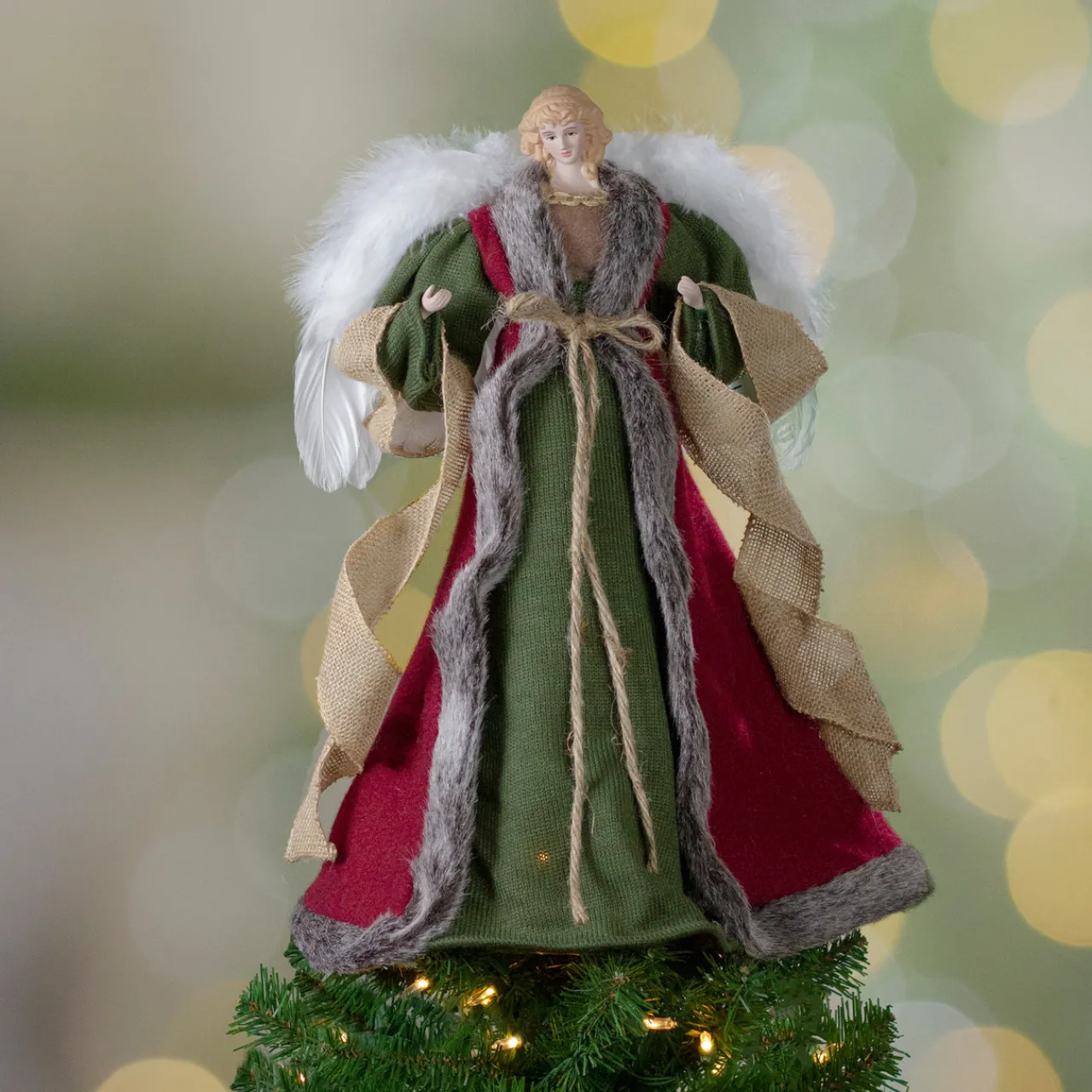 Best 18" Green and Brown Angel in a Dress Christmas Tree Topper - Unlit Angels