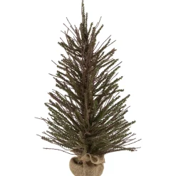 Hot 2' Green and Brown Warsaw Twig Artificial Christmas Tree with Burlap Base - Unlit Twig & Birch