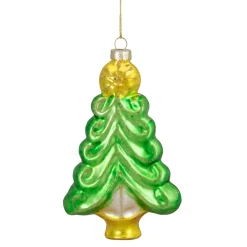Online 5.25" Green and Gold Glass Christmas Tree Hanging Ornament Garden & Floral