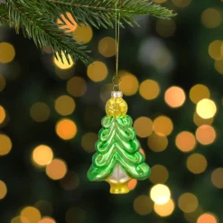 Online 5.25" Green and Gold Glass Christmas Tree Hanging Ornament Garden & Floral