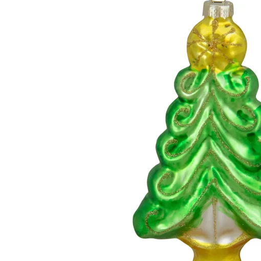 Online 5.25" Green and Gold Glass Christmas Tree Hanging Ornament Garden & Floral
