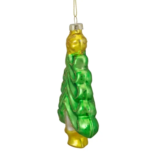 Online 5.25" Green and Gold Glass Christmas Tree Hanging Ornament Garden & Floral