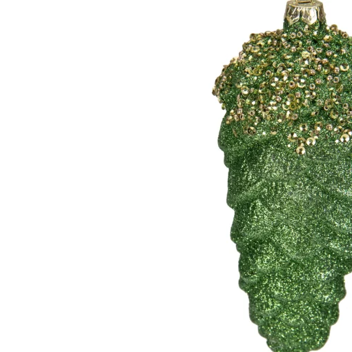 Clearance 5.5" Green and Gold Glitter Beaded Pine Cone Christmas Ornament Garden & Floral