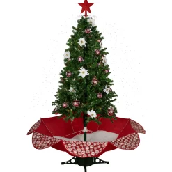 Best 6' Green and Red Musical Lighted Snowing Artificial Christmas Tree, White LED Lights Snowing