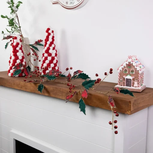 Clearance 5' Green and Red Plaid Holly with Jingle Bells Christmas Garland - Unlit Unlit