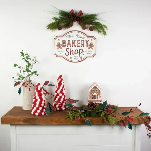 Clearance 5' Green and Red Plaid Holly with Jingle Bells Christmas Garland - Unlit Unlit