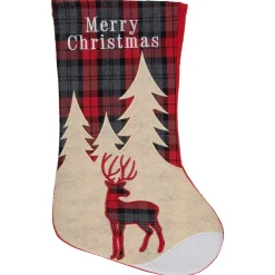 19" Green and Red Plaid Reindeer With Forest Trees Christmas Stocking Stockings