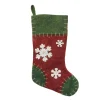 Outlet 20" Green and Red Snowflake Christmas Stocking with Blanket Stitching Stockings