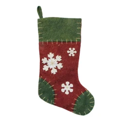 Outlet 20" Green and Red Snowflake Christmas Stocking with Blanket Stitching Stockings