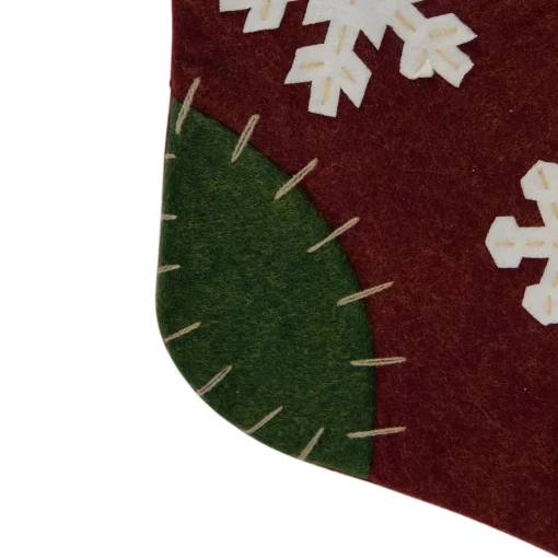 Outlet 20" Green and Red Snowflake Christmas Stocking with Blanket Stitching Stockings