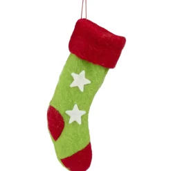Sale 9.5" Green and Red Stars Felt Christmas Stocking Ornament Stockings