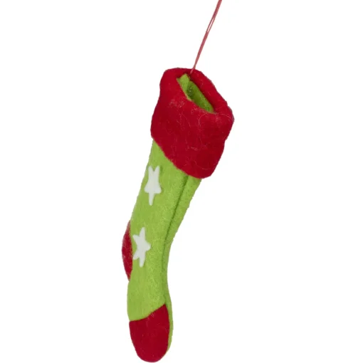Sale 9.5" Green and Red Stars Felt Christmas Stocking Ornament Stockings