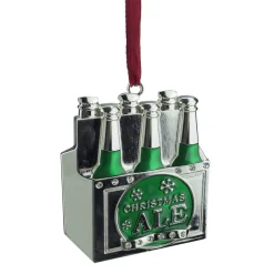 New 3" Green and Silver "CHRISTMAS ALE" Ornament with European Crystals Food & Beverage